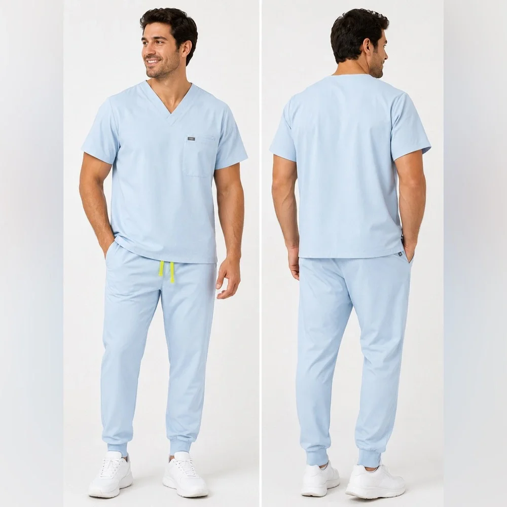 Men's Figs (Open Skies Blue) Scrub Set Leon top XL Tansen bottom L